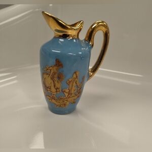 Vintage Gold and Blue Mini Decorative Pitcher